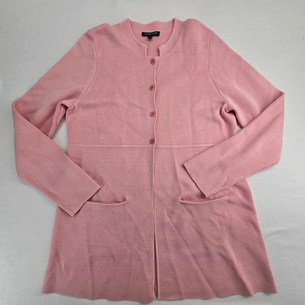 Eileen Fisher PM Silk Cotton Long Cardigan Jacket Elegant Polished Professional